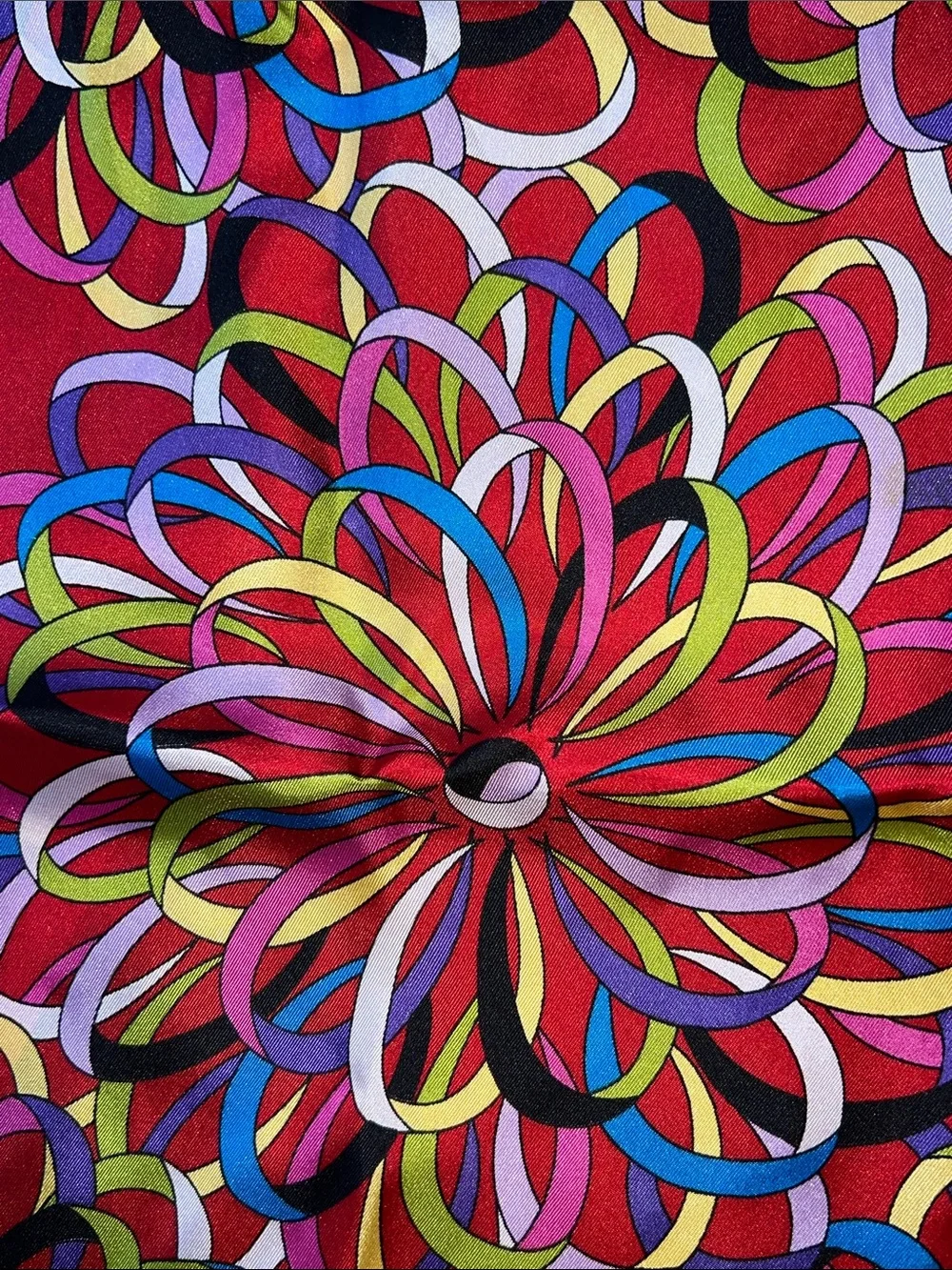 Vintage RARE Oscar de la Renta Red Multicolor Floral Loop Scarf